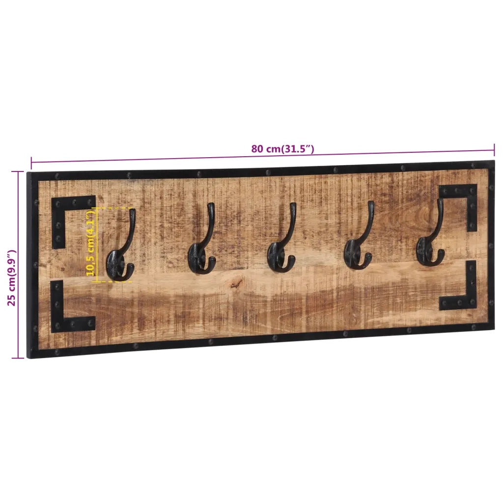 Appendiabiti 2 pz 80x8x25 cm in Legno Massello Grezzo di Mango