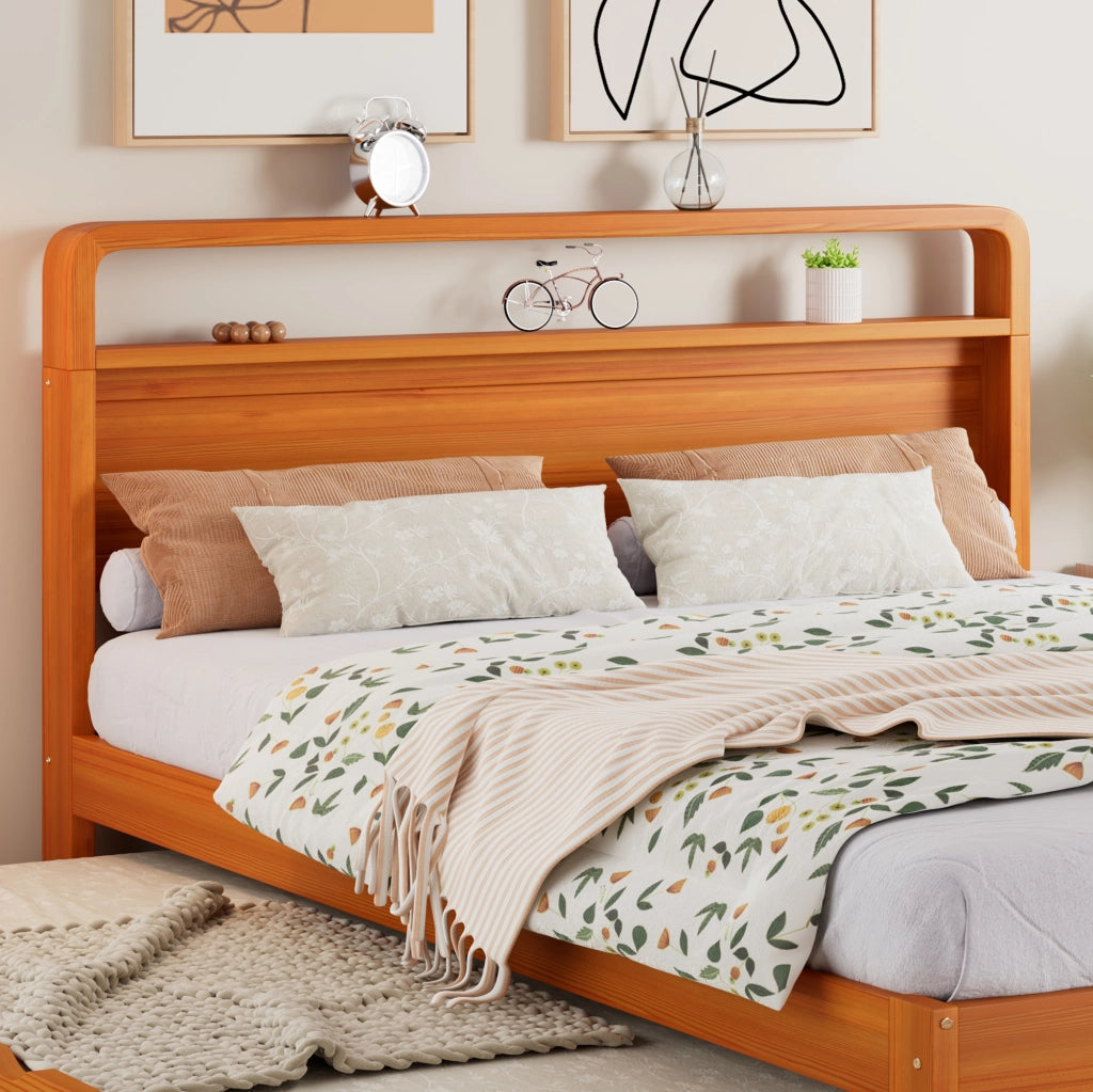 Letto Estraibile 140x200 cm e 90x190 cm; Letto Matrimoniale - 2-in-1 - Legno Naturale