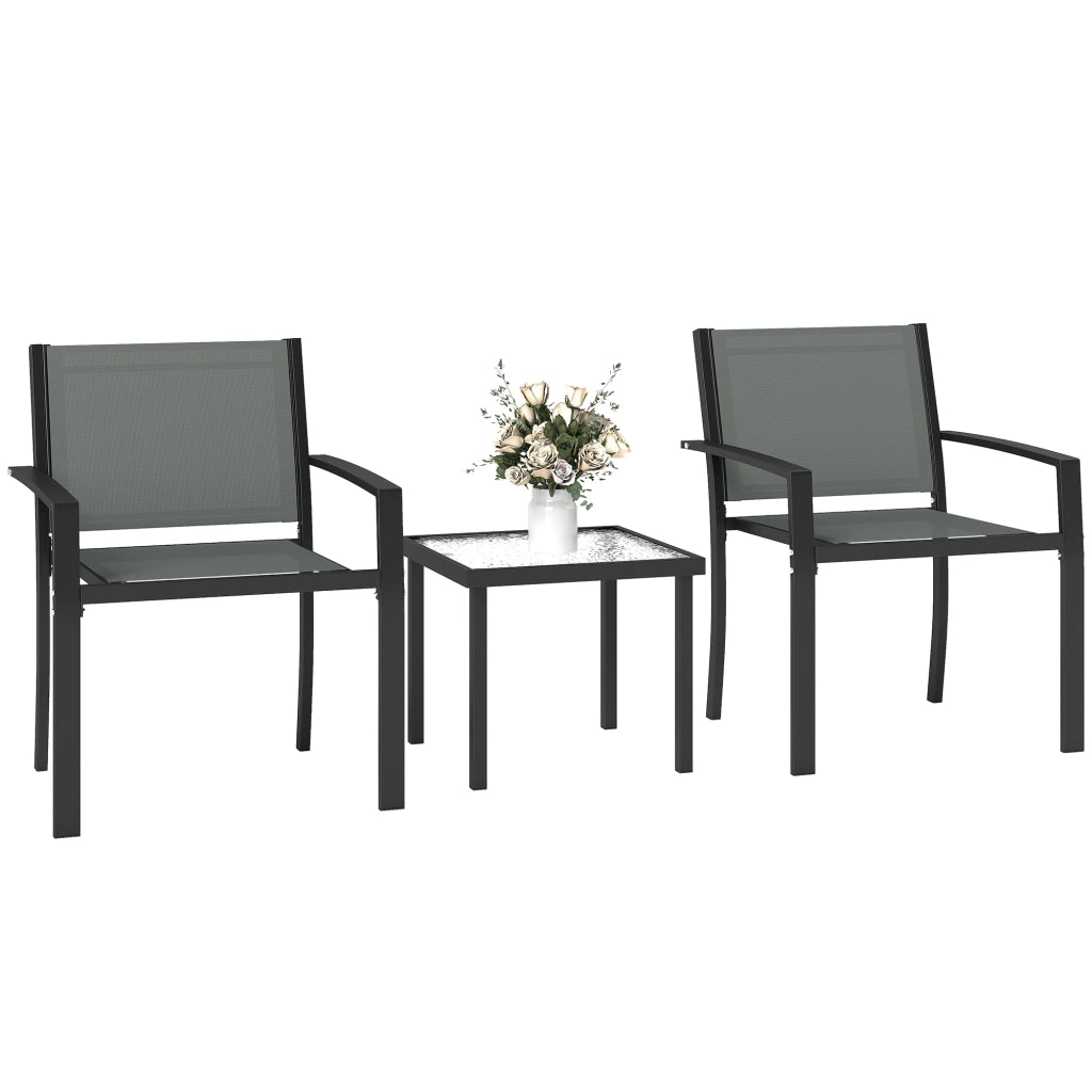 Set tavolo e sedie da giardino 3 pezzi ¨C Xylo ¨C 2 sedie textilene, piano vetro temperato grigio chiaro