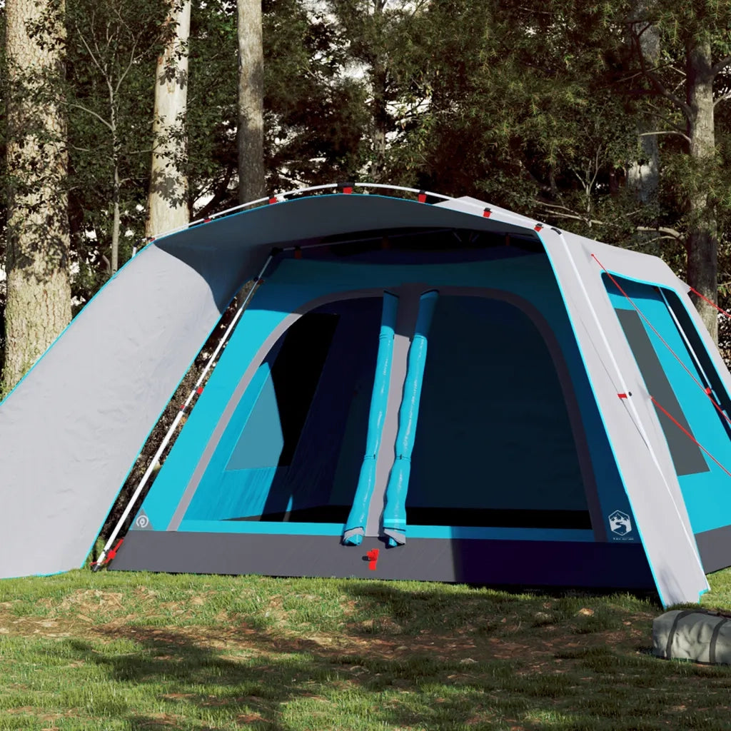 Tenda Familiare con Portico 9 Persone-Tenda da campeggio Blu a Rilascio Rapido