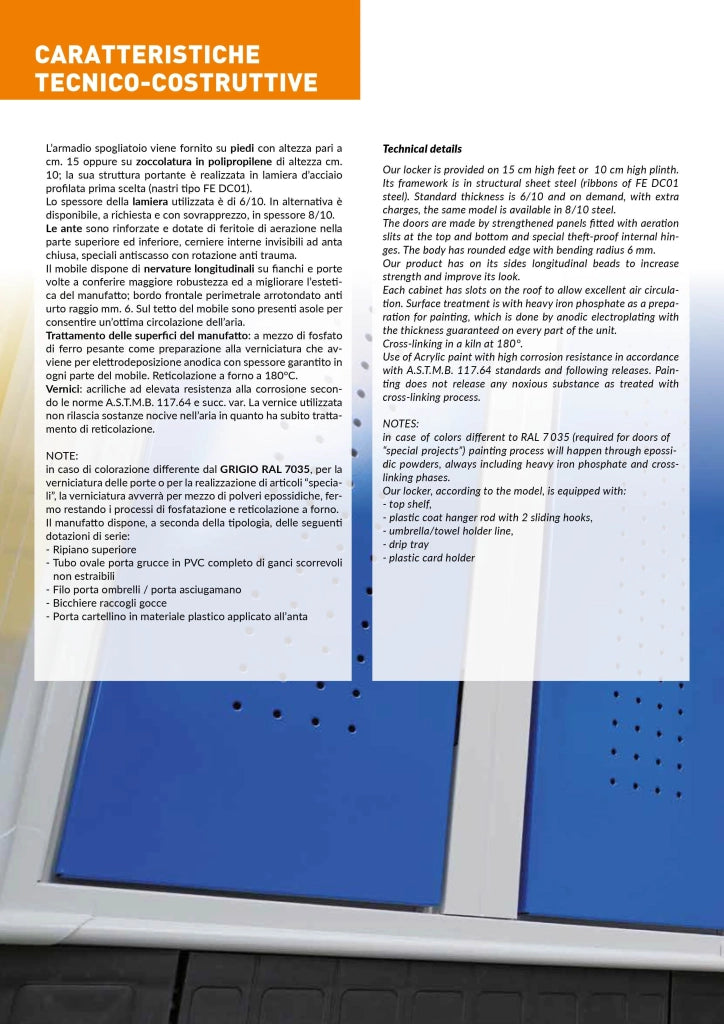 Armadietto da spogliatoio ad 1 posto con tramezza sporco/pulito cm. 35x50x180h