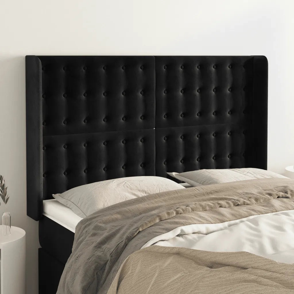 Testiera ad Orecchio-Testata con Orecchie Nera 147x16x118/128 cm in Velluto 171744