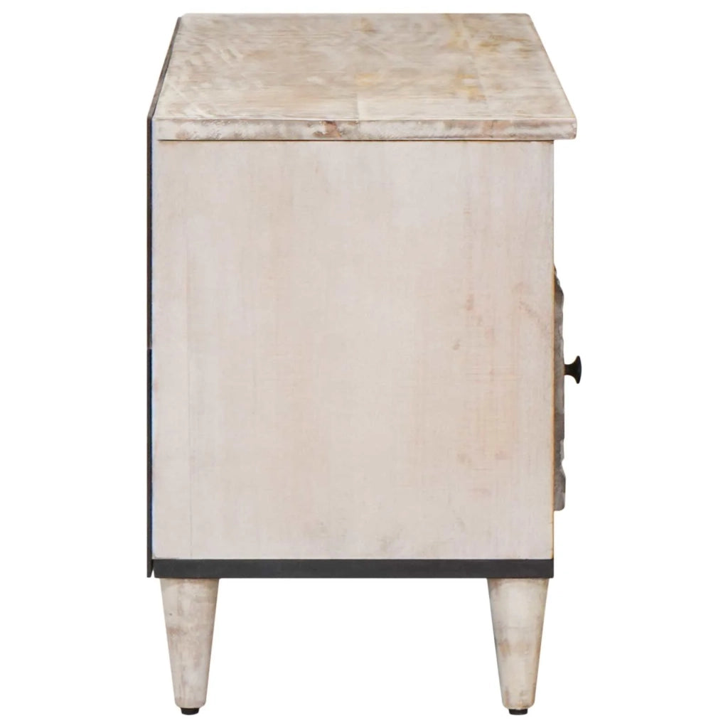 Mobile TV Bianco 100 x 33,5 x 46 cm Legno di mango massello