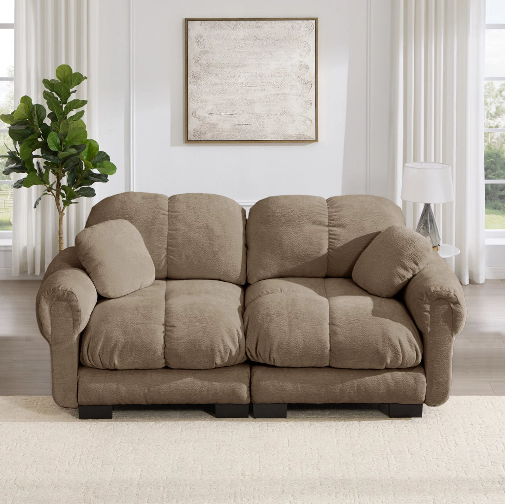 Divano modulare in ciniglia con cuscini trapuntati; 190 x 86 x 90 cm; marrone