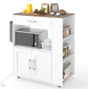 Carrello da Cucina con Ruote, Isola da Cucina con 3 Portaspezie 1 Cassetto Armadietto a 2 Porte, Carrello Portaoggetti con Portasciugamani, 82x46x92 cm (Bianco, con presa)