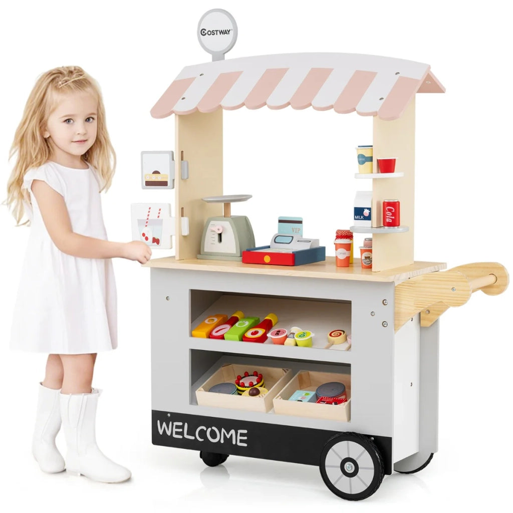 Carrello da mercato per bambini con 30 accessori 75 x 30 x 100 cm facile da spostare atmosfera accogliente MDF nero 20_0018205