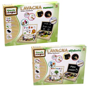 Trade Shop - Scatola Lavagna In Legno 2 Lati Gessetti Pennarelli E Magneti Lettere E Numeri -