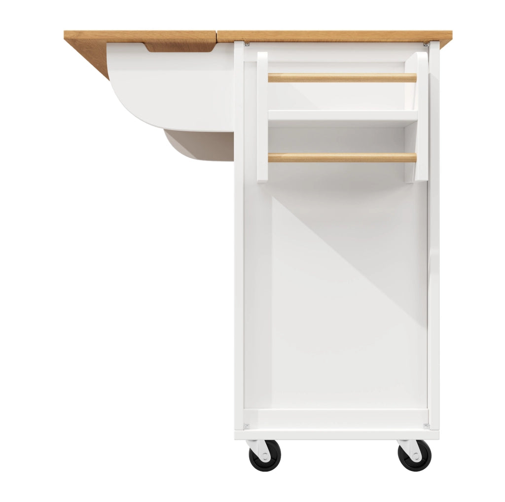 Isola da cucina 137.9x73x92.5 cm con piano pieghevole e ruote in MDF e metallo bianco