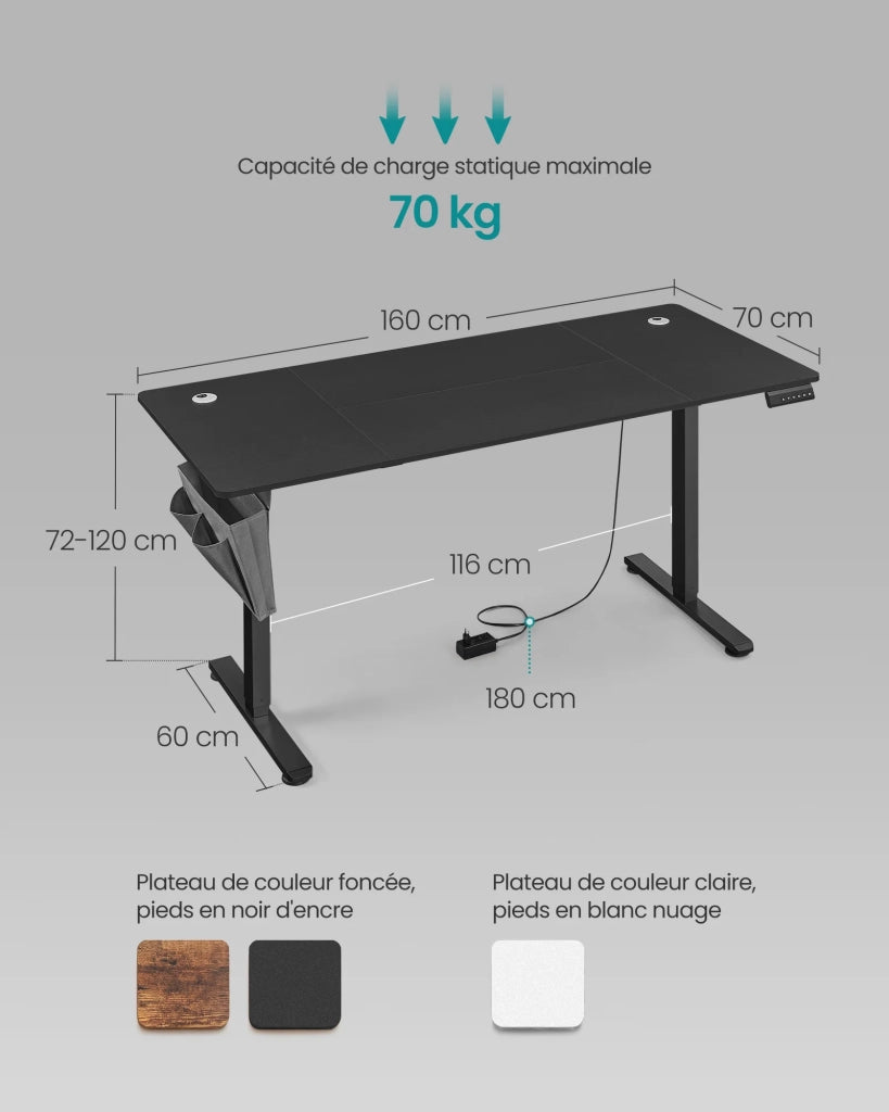 Scrivania elettrica regolabile in altezza 60 x 120 x (72-120) cm 4 posizioni di memoria custodia portaoggetti nera 12_0004581