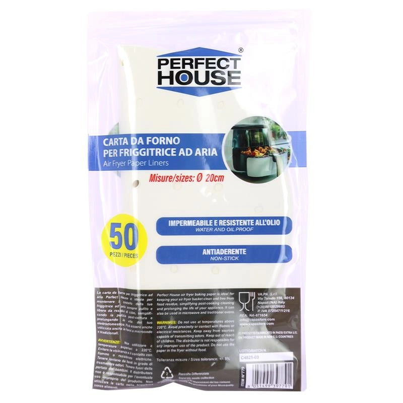 PERFECT HOUSE CARTA DA FORNO PER FRIGGITRICE AD ARIA ROTONDO 50PZ DIAMETRO 20 CM