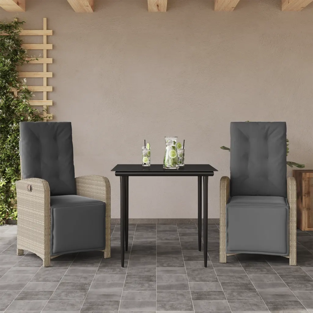 Set da Bistrò 3 pz con Cuscini Grigio Chiaro in Polyrattan 3212598