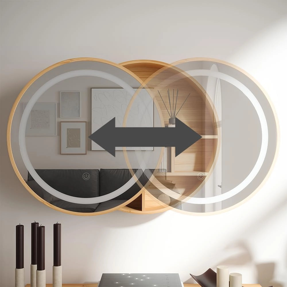 Specchio contenitore bagno Silva, Bambù, 50 x 50 cm con 5 vani portaoggetti, per montaggio a parete con illuminazione LED integrata