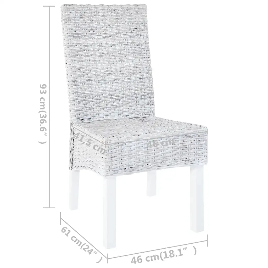 Sedie da Pranzo 4 pz Bianco in Rattan Kubu e Mango 275465