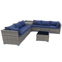 Set Salotto Patio Divano 8 Pezzi Componibile in Polyrattan e Tavolo Contenitore