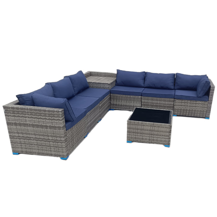 Set Salotto Patio Divano 8 Pezzi Componibile in Polyrattan e Tavolo Contenitore