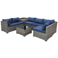 Set Salotto Patio Divano 8 Pezzi Componibile in Polyrattan e Tavolo Contenitore