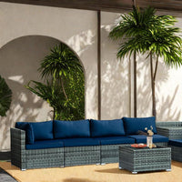 Set Salotto Patio Divano 8 Pezzi Componibile in Polyrattan e Tavolo Contenitore