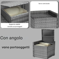 Set Salotto Patio Divano 8 Pezzi Componibile in Polyrattan e Tavolo Contenitore