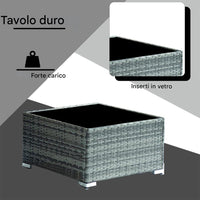 Set Salotto Patio Divano 8 Pezzi Componibile in Polyrattan e Tavolo Contenitore