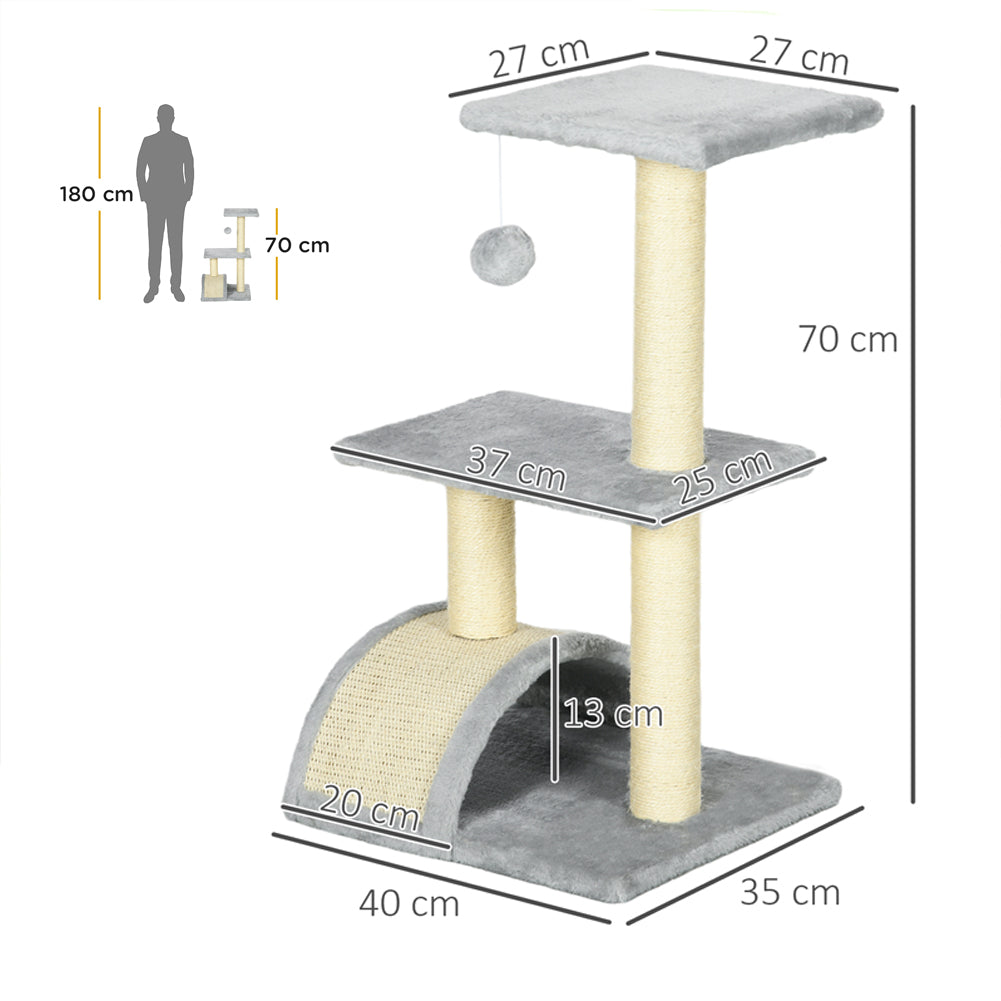 Albero Tiragraffi Grigio Chiaro Cuccia per Gatti Graffiatoio a 3 Livelli con Arco