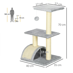 Albero Tiragraffi Grigio Chiaro Cuccia per Gatti Graffiatoio a 3 Livelli con Arco