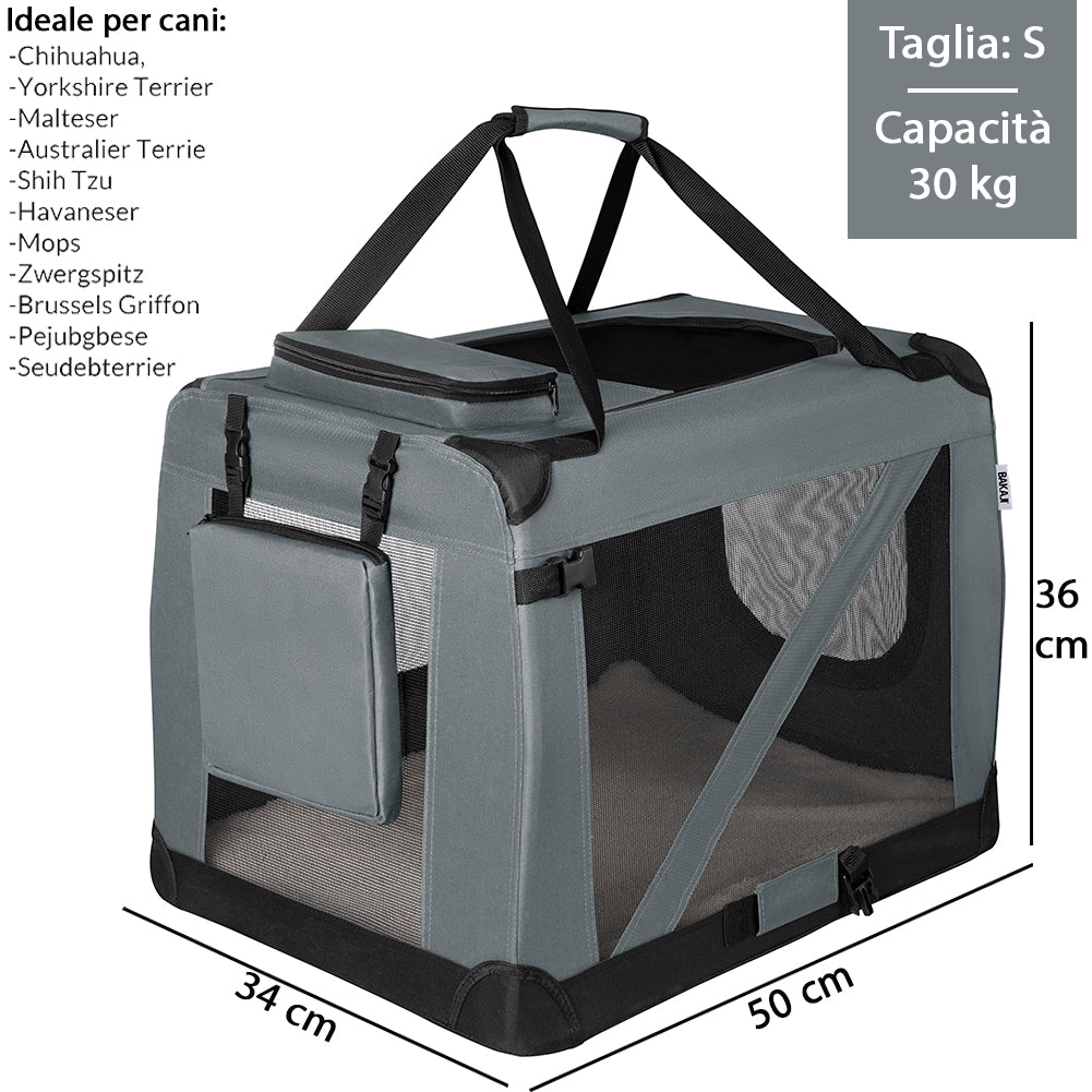 Borsa Trasportino Animali Domestici Pieghevole 50x34 H 36cm Cani e Gatti Grigio