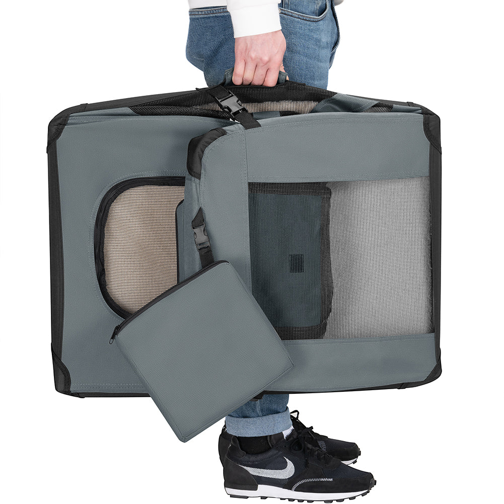 Borsa Trasportino Animali Domestici Pieghevole 50x34 H 36cm Cani e Gatti Grigio