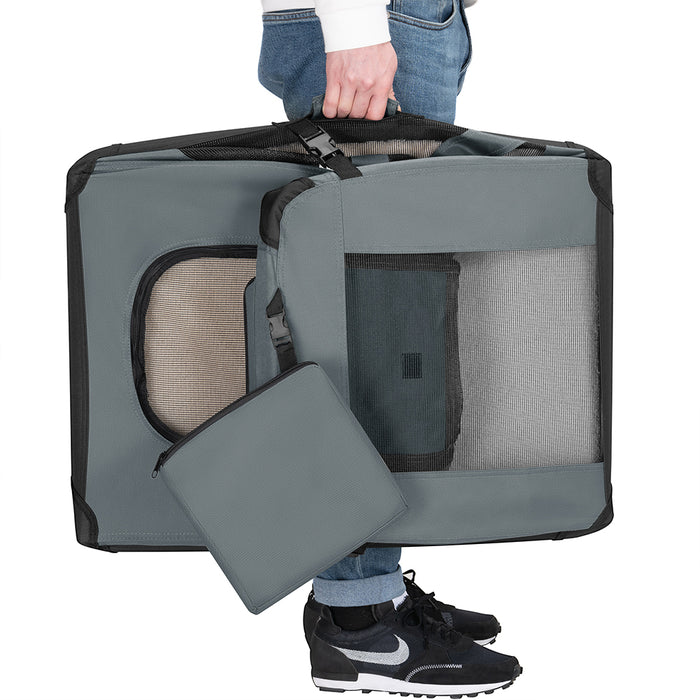 Borsa Trasportino Animali Domestici Pieghevole 50x34 H 36cm Cani e Gatti Grigio