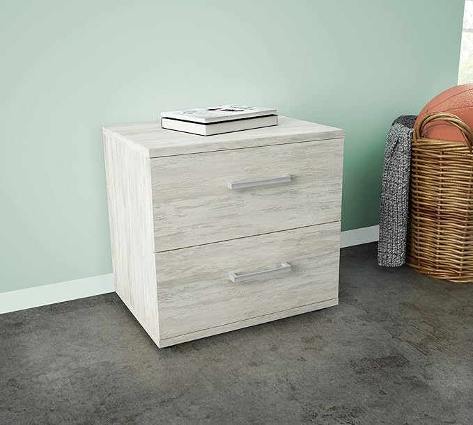 Comodino 2 cassetti 48x36x41 Ares Bianco Venato