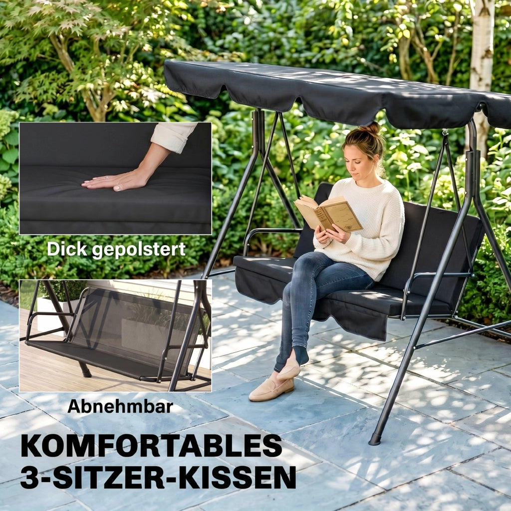Divano a dondolo 3 posti Hollywood ¨C zephmum ¨C Nero, Polyrattan, 172x110x153 cm