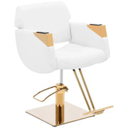 Poltrona professionale per parrucchiere con poggiapiedi portata 200 kg acciaio inox PVC oro e bianco 14_0008952