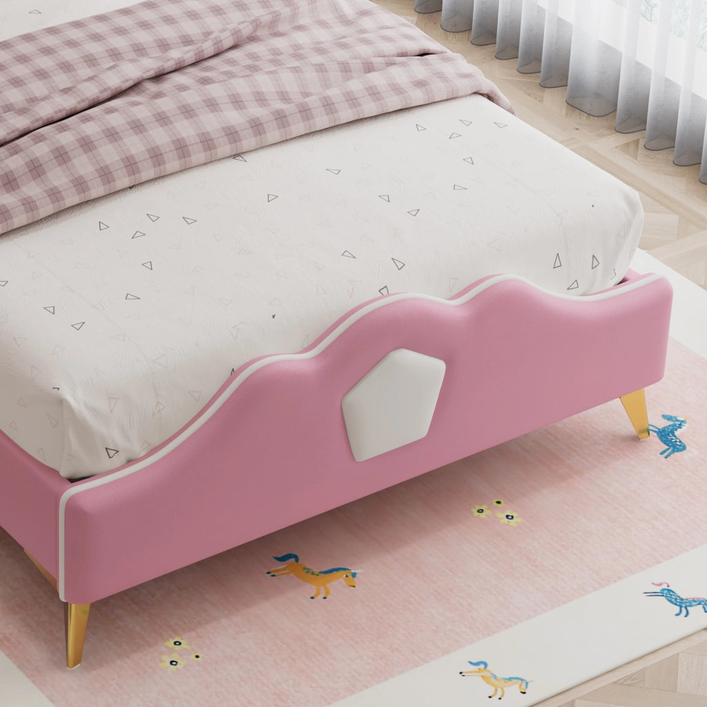 LETTO Bambini 90x200 cm Rosa e Bianco in PU con testiera a corona