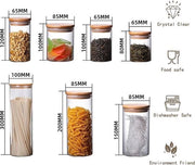 Set di contenitori in vetro con coperchio in bambù per spezie, ossa, polvere, zucchero e spaghetti (6,5 * 8 cm; 250 ml) da 10 pezzi