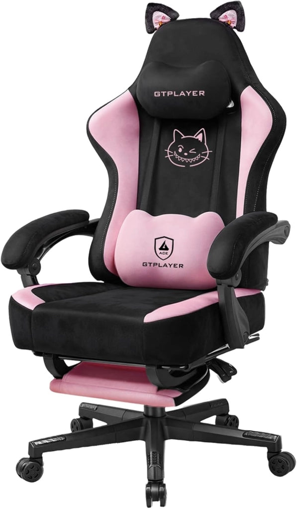 Carina sedia da gioco, sedia da gioco, sedia da ufficio, ergonomica, con orecchie di gatto, memory foam e poggiapiedi, 150 kg, in similpelle, marrone