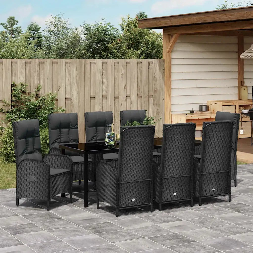 Set da Pranzo per Giardino con cuscino 9 pcs Nero polyrattan 3380119