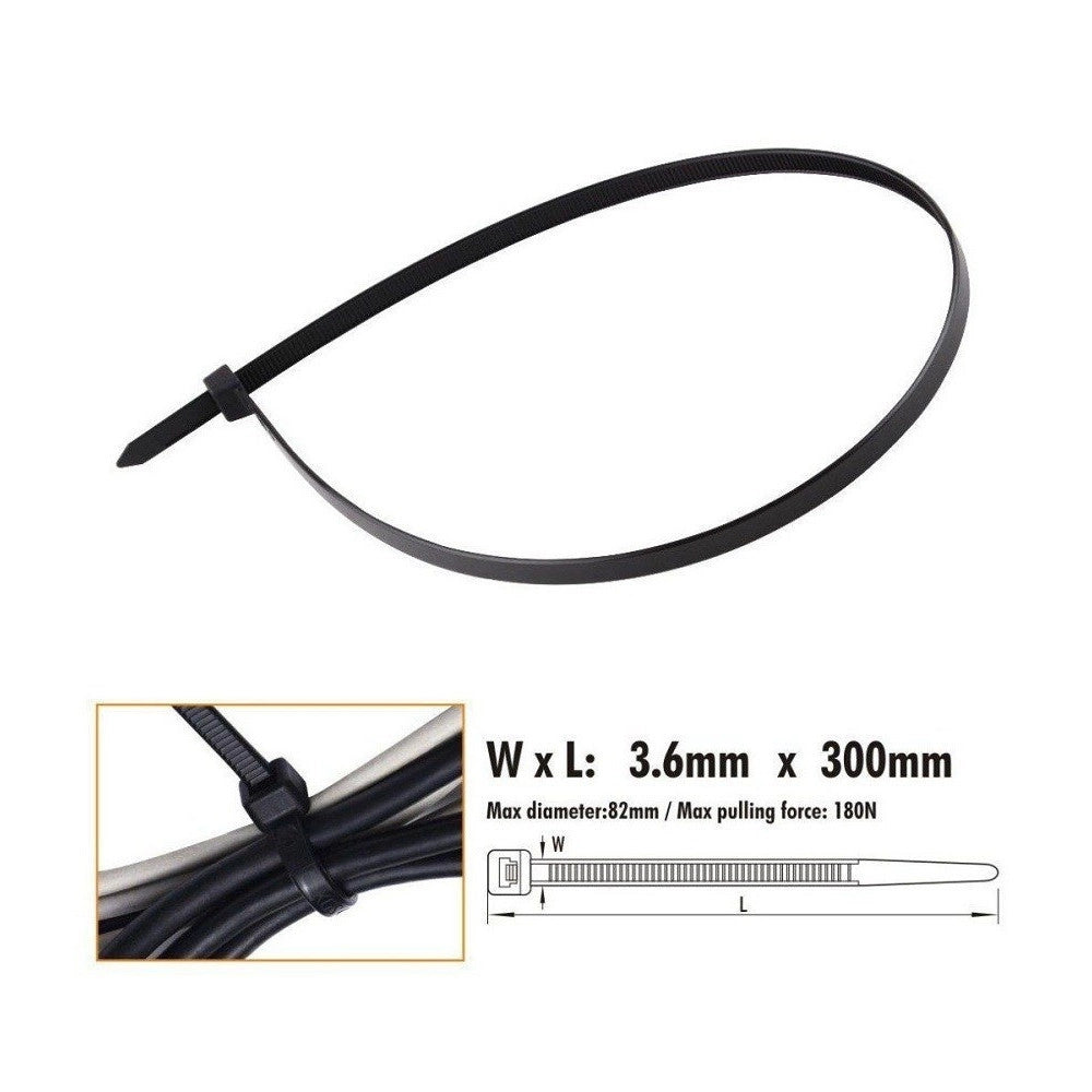 Trade Shop - Set 30pz Fascette Cavi Cavo Nero Stringenti In Plastica Nylon 3.6 X 300 Mm 92383 -