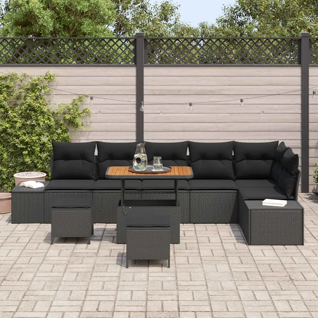 Set Divano da Giardino con cuscino 9 pcs Nero Poly Rattan 3364754