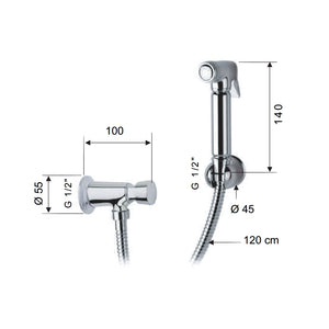 Set doccetta bidet con: doccia a pulsante, flessibile e rubinetto temporizzato