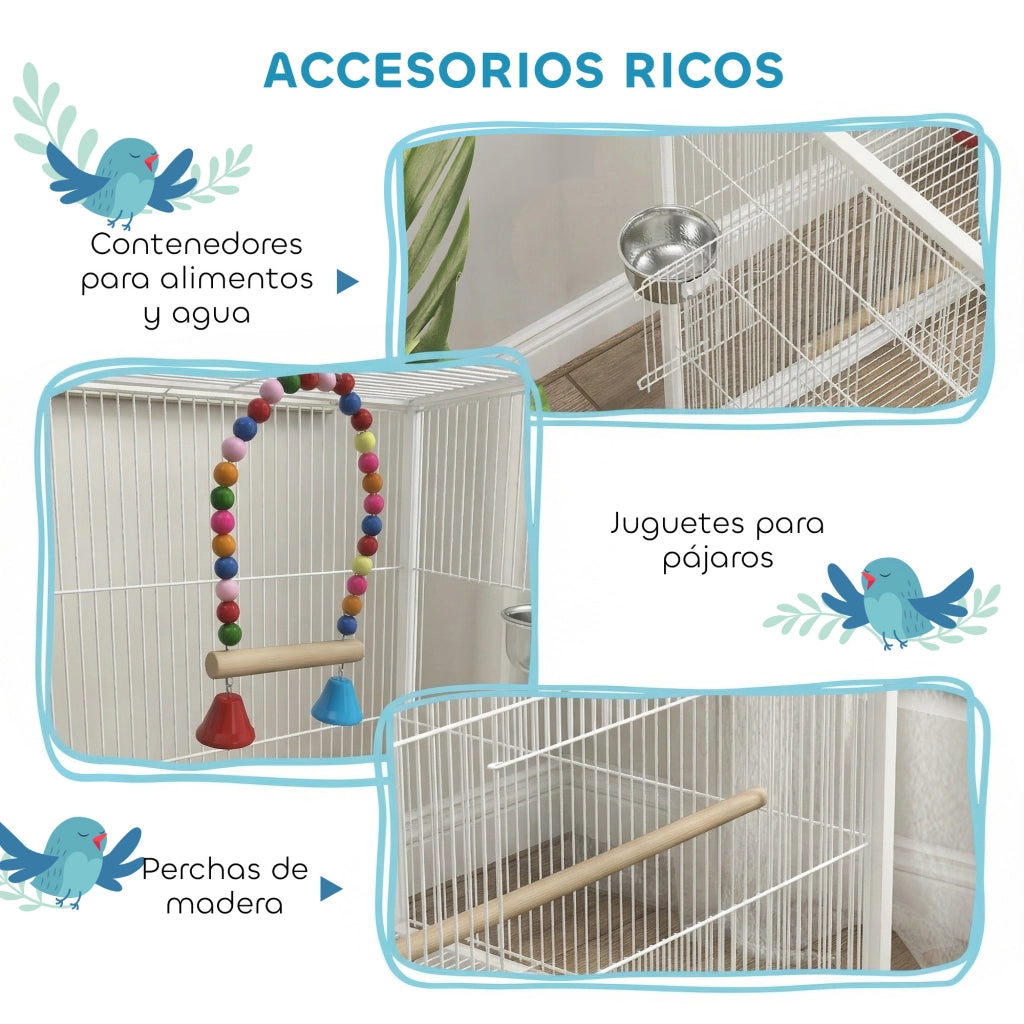 Gabbia per Uccelli con Ruote ¨C zephmum ¨C 48x46x78 cm Bianco