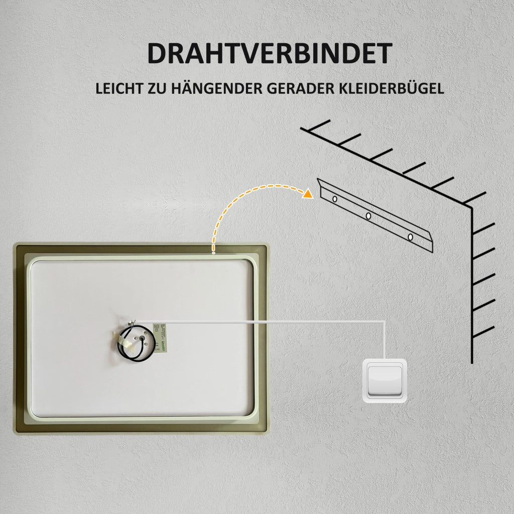 Specchio da bagno a LED con ingrandimento 3x e funzione touch, 80x60 cm, 3 colori di luce, antiappannamento.