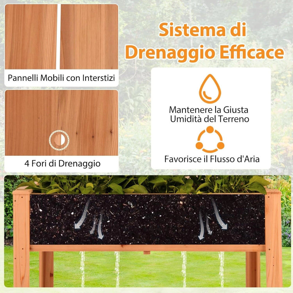 Letto da Giardino Rialzato, Fioriera Elevata con Traliccio, Mensola di Stoccaggio e Fori di Drenaggio, Orto Rialzato per Cortile, Giardino e Patio, 116 x 59 x 150 cm (Marrone)