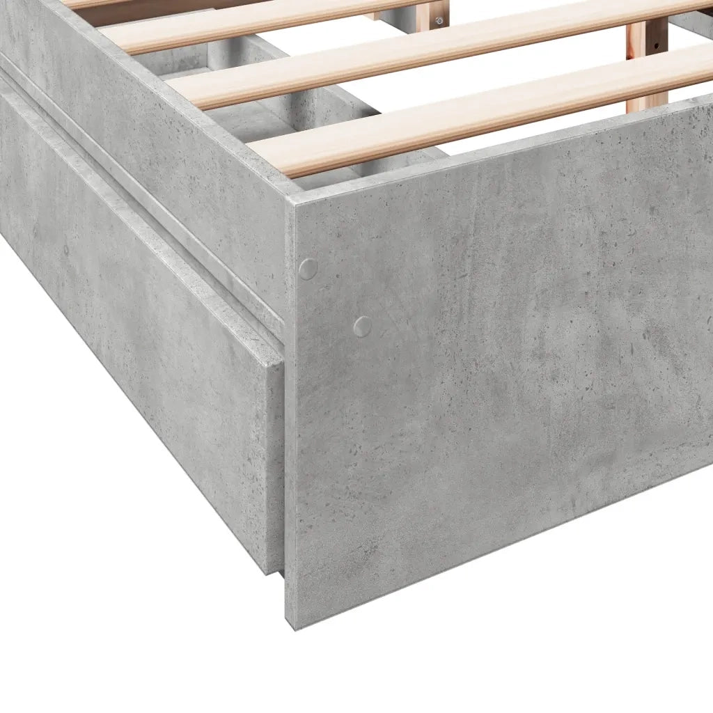 Letto matrimoniale | Letto per adulti | Giroletto Cassetti Grigio Cemento 150x200 cm Legno Multistrato