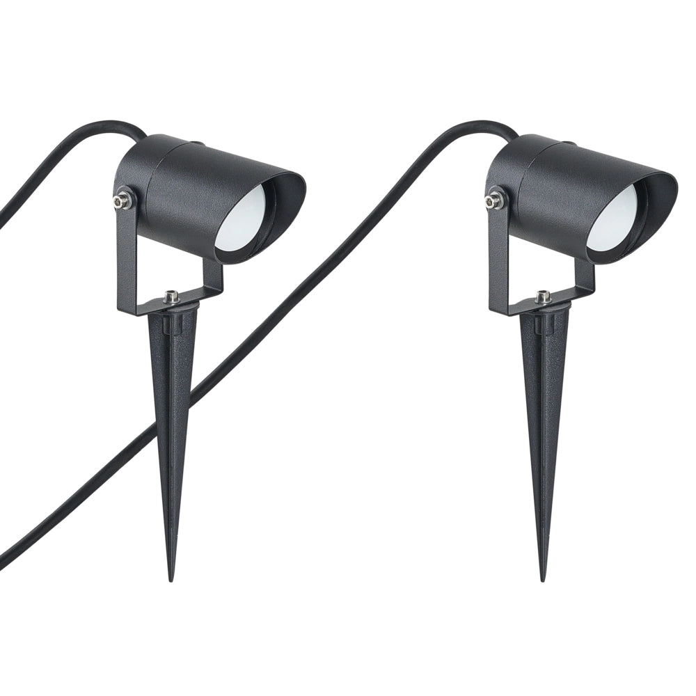 Set di 2 faretti da esterno a LED con picchetto in alluminio nero per giardino, stile moderno