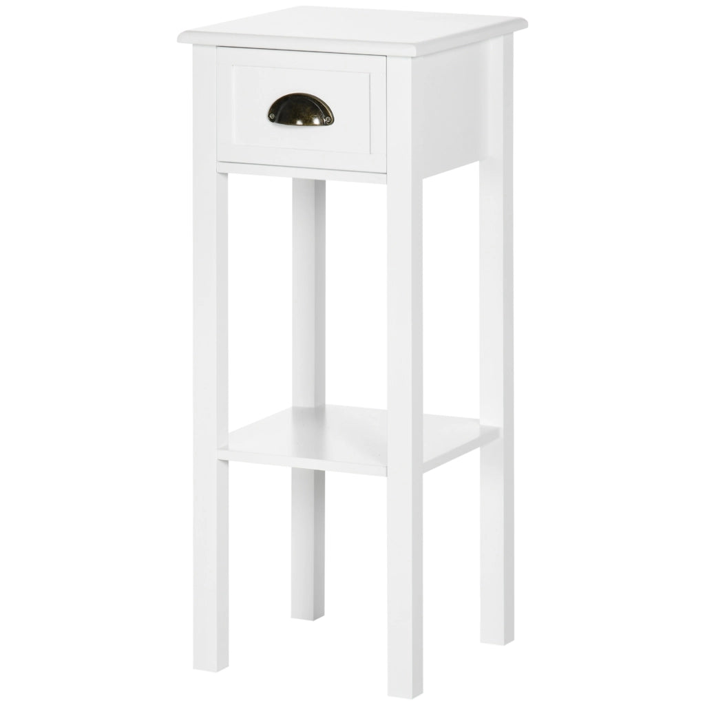 Tavolino con Cassetto e Ripiano ¨C zephmum ¨C 30x30x75 cm Bianco