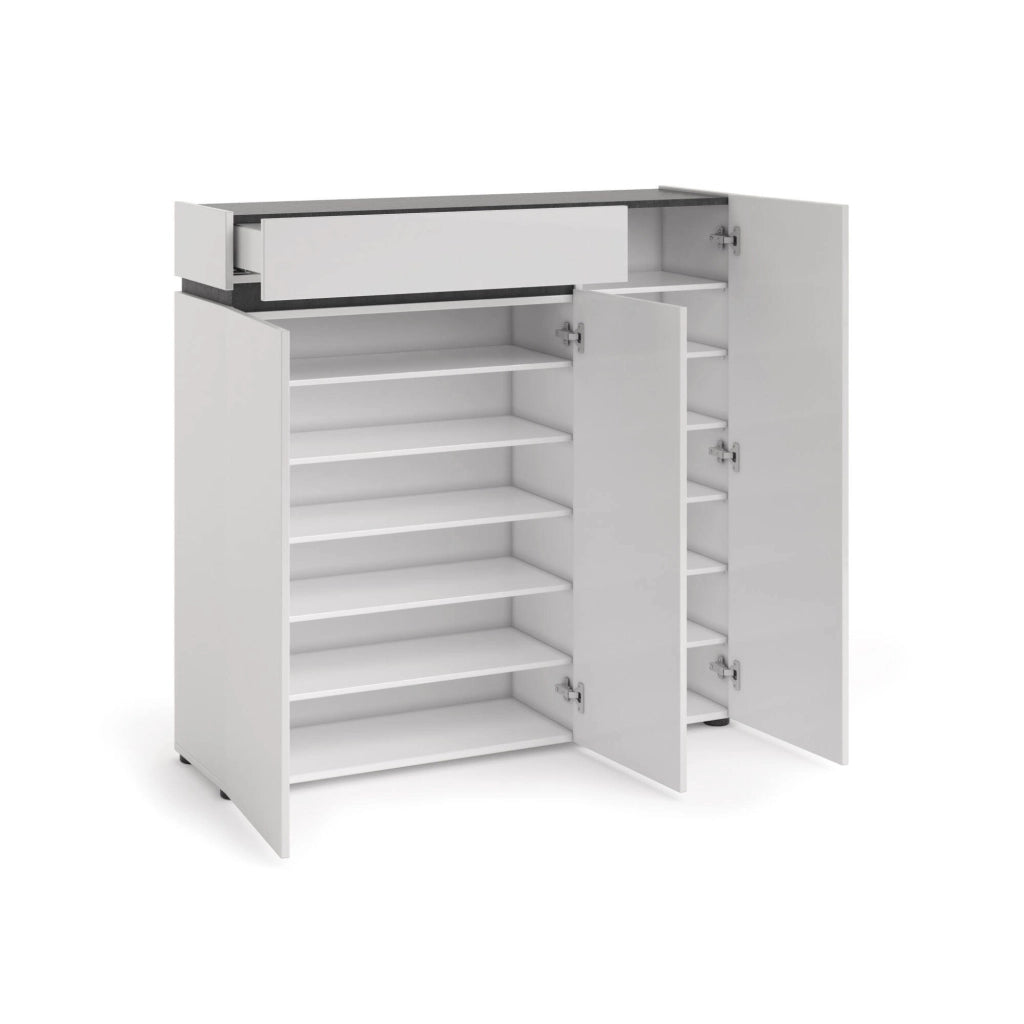Mobile Portascarpe Joji, Scarpiera 10 Ripiani Made in Italy, 120x34x115h cm Bianco Lucido