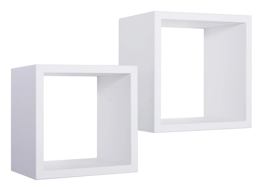 Set 2 Mensole Cubo da Parete Quadrato in Fibra di Legno Q-Bis Maxi Bianco
