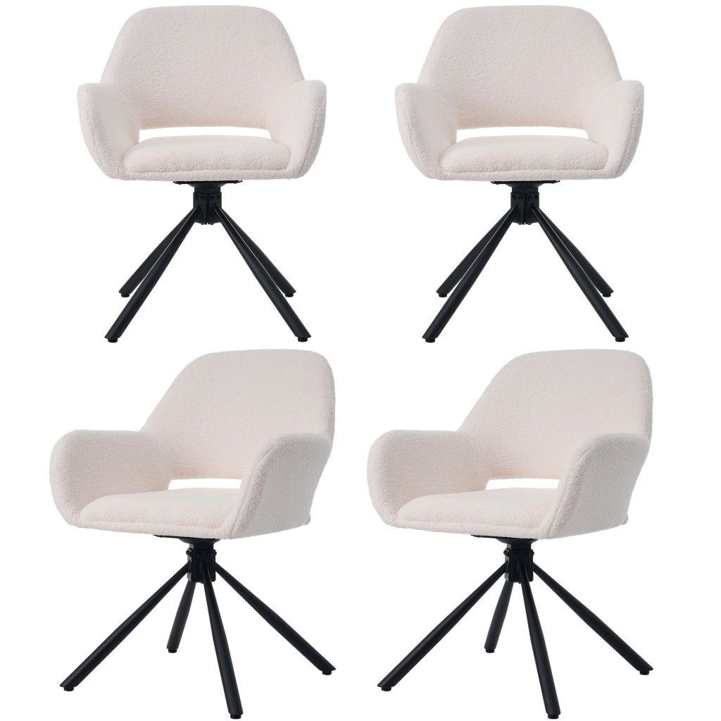 Set 4 sedie da pranzo girevoli bianche con braccioli e rivestimento morbido confortevole