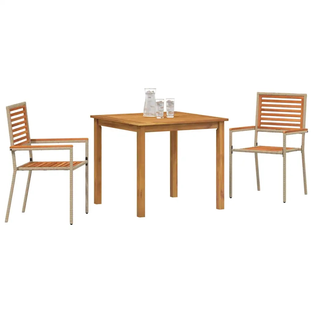 Set da Pranzo per Giardino 3 pcs Beige Legno di Acacia Massello