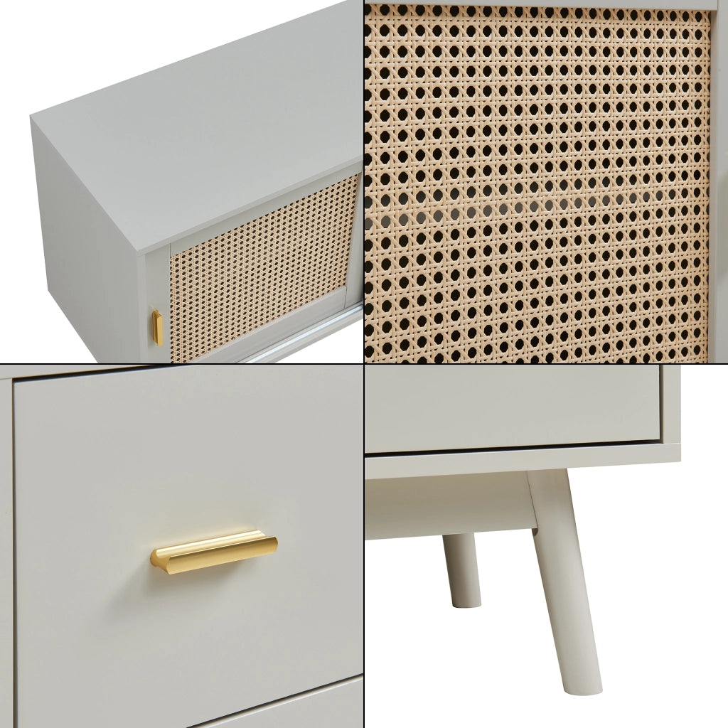 Mobile Porta TV Susa con Cassetti e Ante Scorrevoli in Polyrattan 160x40x65 cm Beige [en.casa]