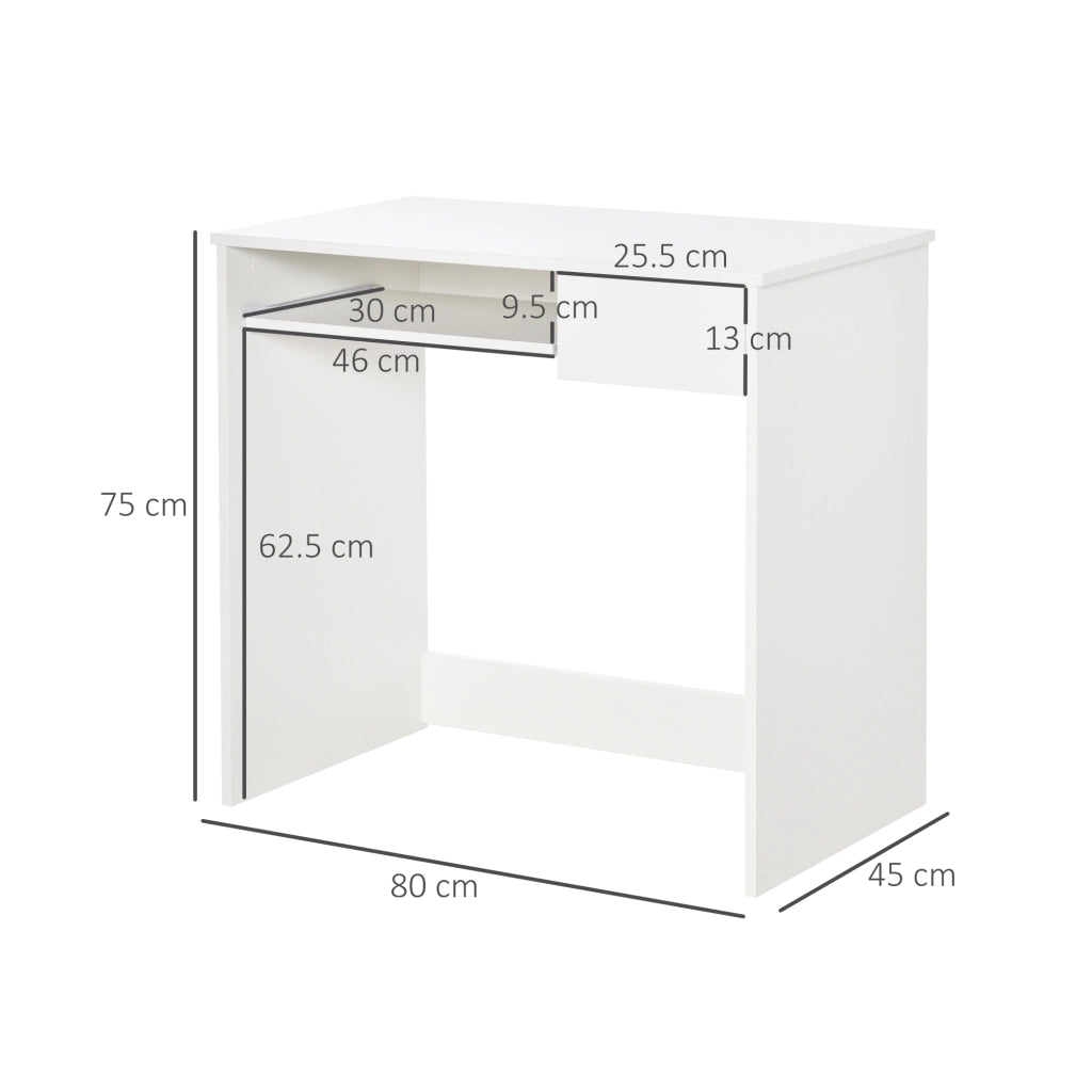Scrivania per Computer e Ufficio Salvaspazio 80x45x75 cm con Ripiano Tastiera e Cassetto Bianco Moderno per Studio e Casa